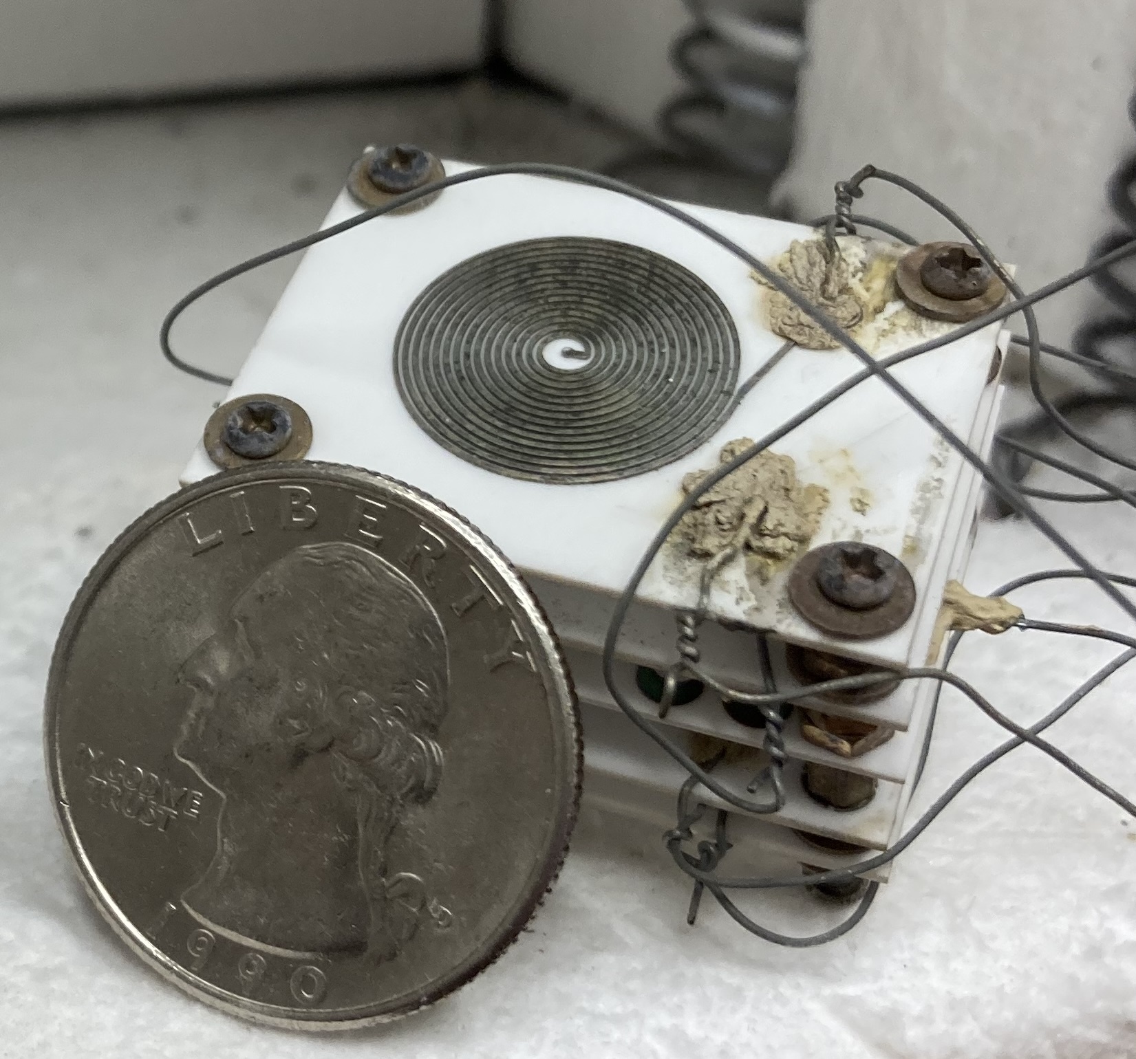 Sensor and magnetic coils together are smaller than a quarter. Entire device is rated to 500°C